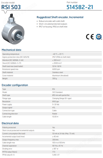 萊納林德堅固型軸式編碼器RSI 503 61 8192