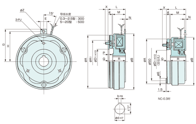 日本昕芙旎雅NC‑2.5‑T薄型干式电磁离合器的介绍